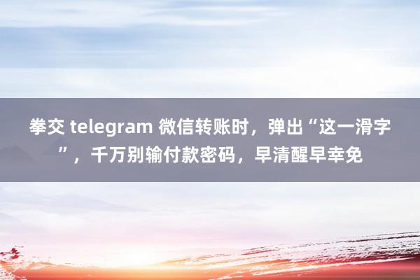 拳交 telegram 微信转账时，弹出“这一滑字”，千万别输付款密码，早清醒早幸免