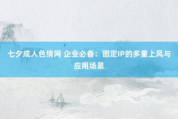 七夕成人色情网 企业必备：固定IP的多重上风与应用场景